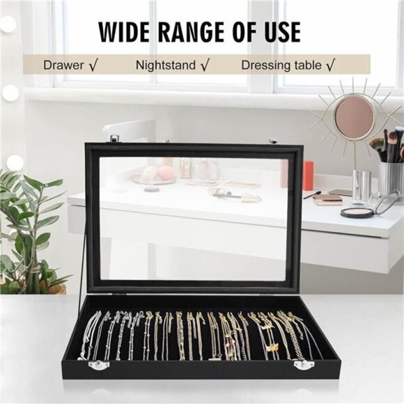 Premium Necklace Organizer Box - 20 Hooks Jewelry Tray with Transparent Lid - - Picture 6 of 7